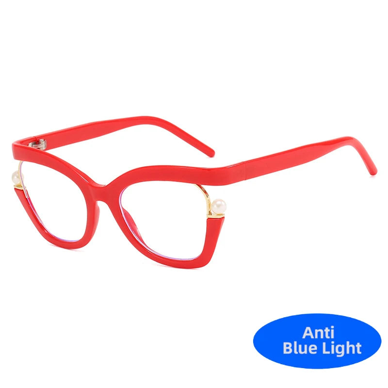 Vintage Brand Designer Pearl Cat Eye Optical Glasses Men Women Trendy Luxury Computer Anti-Blue Light Protection Spectacle Очки