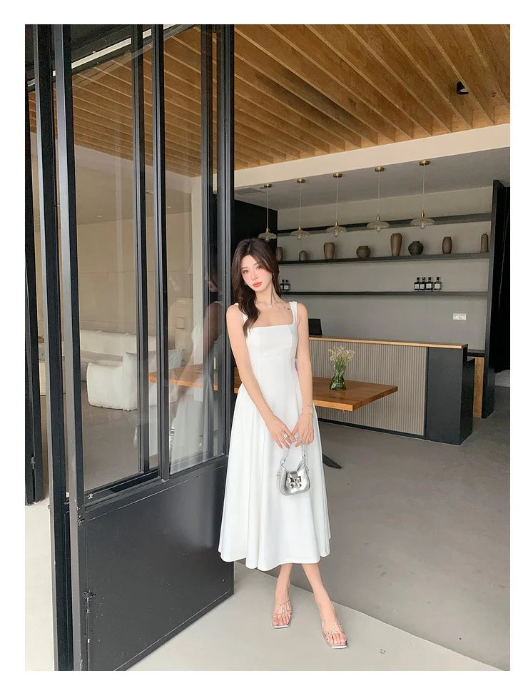 Women's Elegant Red Evening Dresses Sleeveless Wedding Guest Dress Spaghetti Strap A-Line White Party Female Prom gown Vestidos