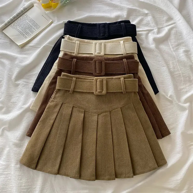 Corduroy High-Waisted Slimming Preppy Style Skirt For Women Spring Autumn/Winter New Arrival A- Line Mini Dress