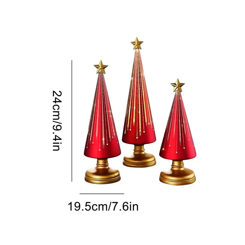 Christmas Tree Statue 3 Pieces Christmas Sculpture Resin Star Tree Figurine For Home Room Winter Party Decorations Table