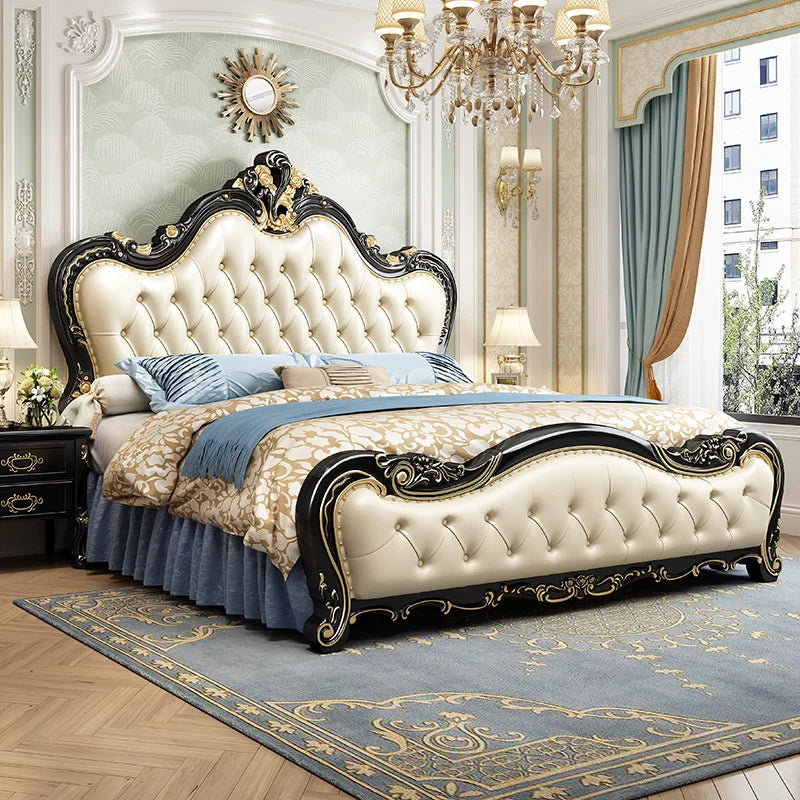 Luxury Couple Bed European Aesthetic Leather Queen Size Princess Bed Storage Space Cama De Casal Luxuosa Modern Furniture