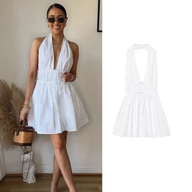 Dresses Women's 2025 New Dress Summer Fashion Elegant Hanging Neck Sexy Women's Youth Street Holiday Dress