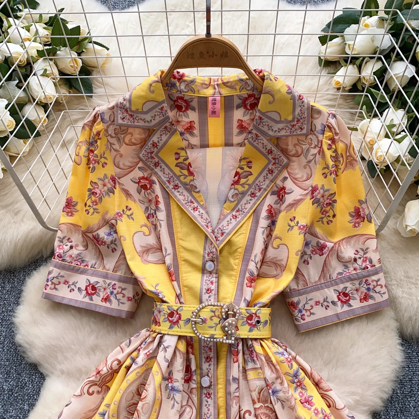 Women Dress Long Dresses A Line Vestidos Turn Down Collar Puff Sleeve Elegant Splice Y2k Streetwear Work Tight Waist 2025