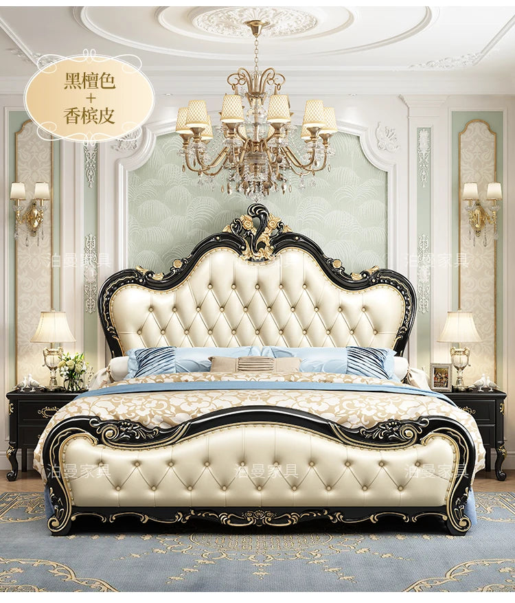 Luxury Couple Bed European Aesthetic Leather Queen Size Princess Bed Storage Space Cama De Casal Luxuosa Modern Furniture