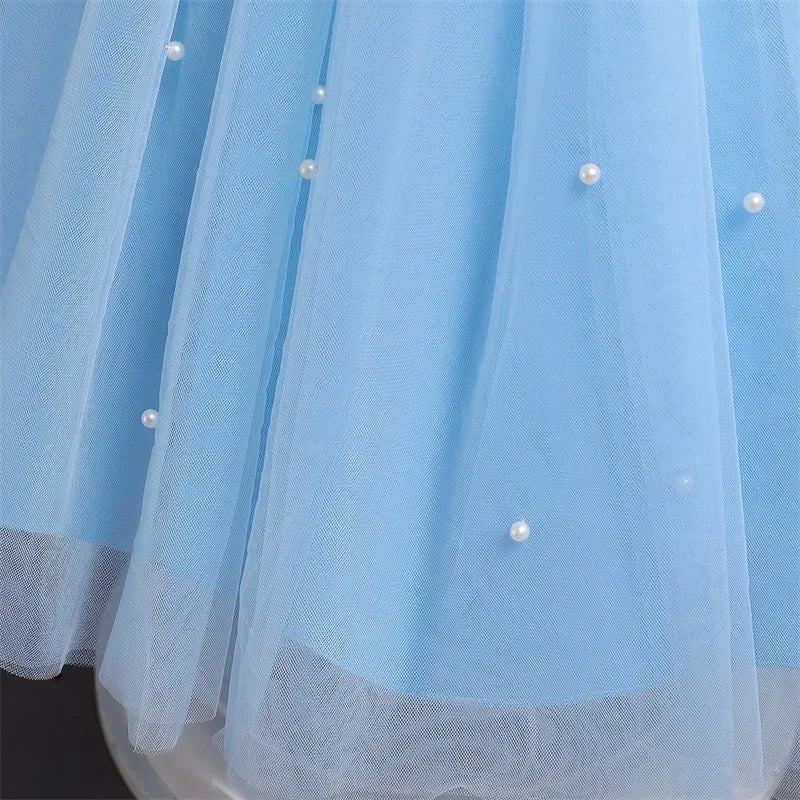 Toddler Girl 1st Birthday Tulle Dress Backless Bow Beading Gown Kids Christmas Wedding Party Princess Dress Baby Girl Dresses