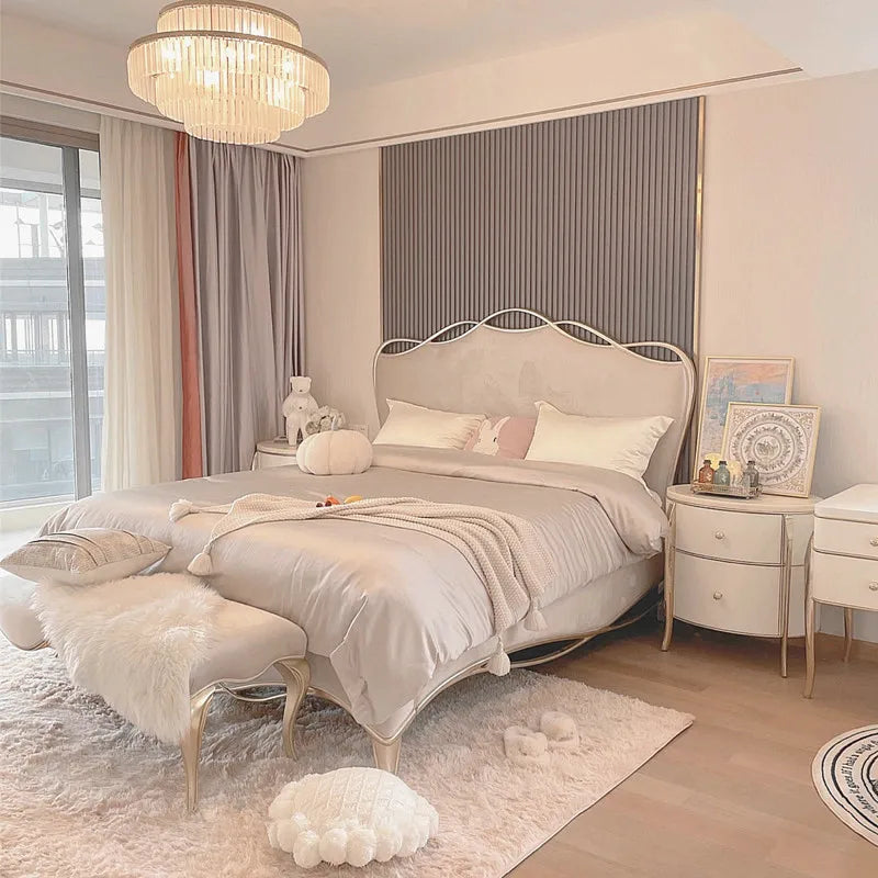 Clearance Adjustable Double Bed Aesthetic American White Modern Double Bed Luxury Queen Size Camas De Dormitorio Furniture Home