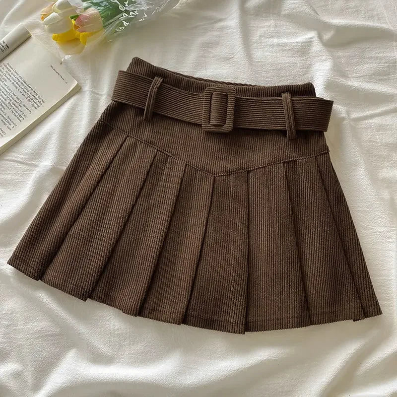 Corduroy High-Waisted Slimming Preppy Style Skirt For Women Spring Autumn/Winter New Arrival A- Line Mini Dress