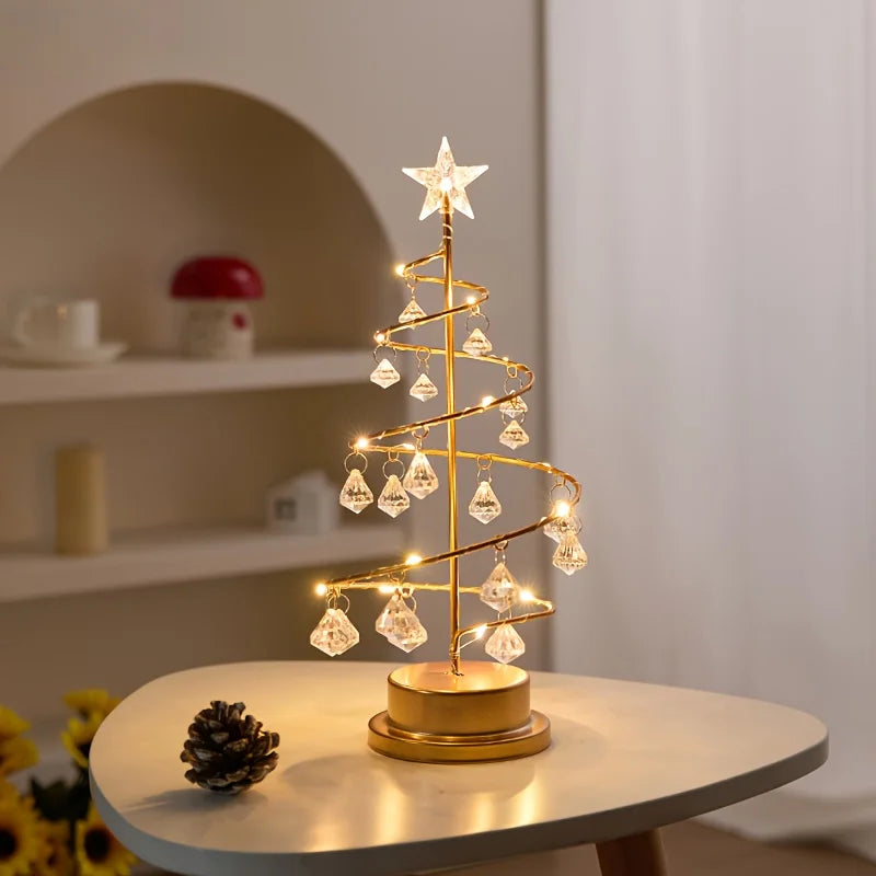 Elegant Metal Christmas Tree with Warm White Sturdy Base and  Crystal Ornaments Christmas Tree Lamp for Festive or Ideal Gift