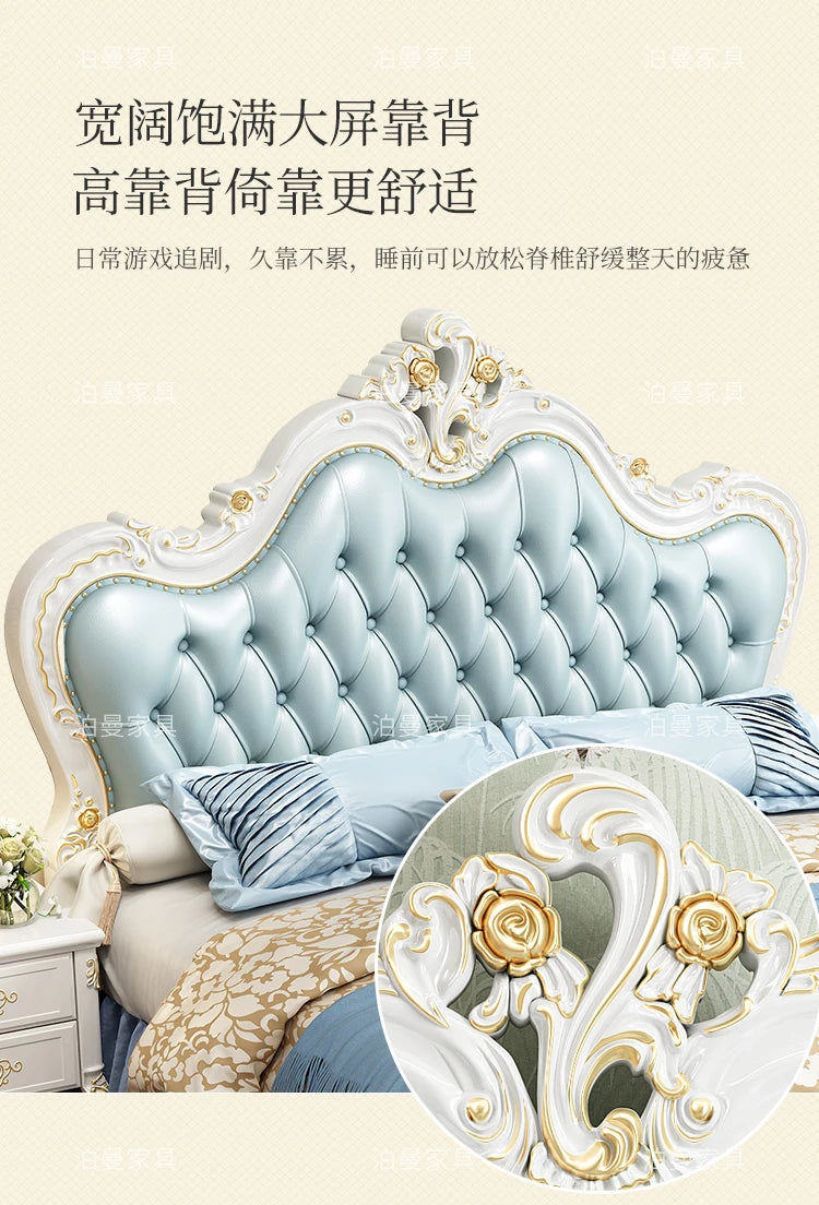 Luxury Couple Bed European Aesthetic Leather Queen Size Princess Bed Storage Space Cama De Casal Luxuosa Modern Furniture