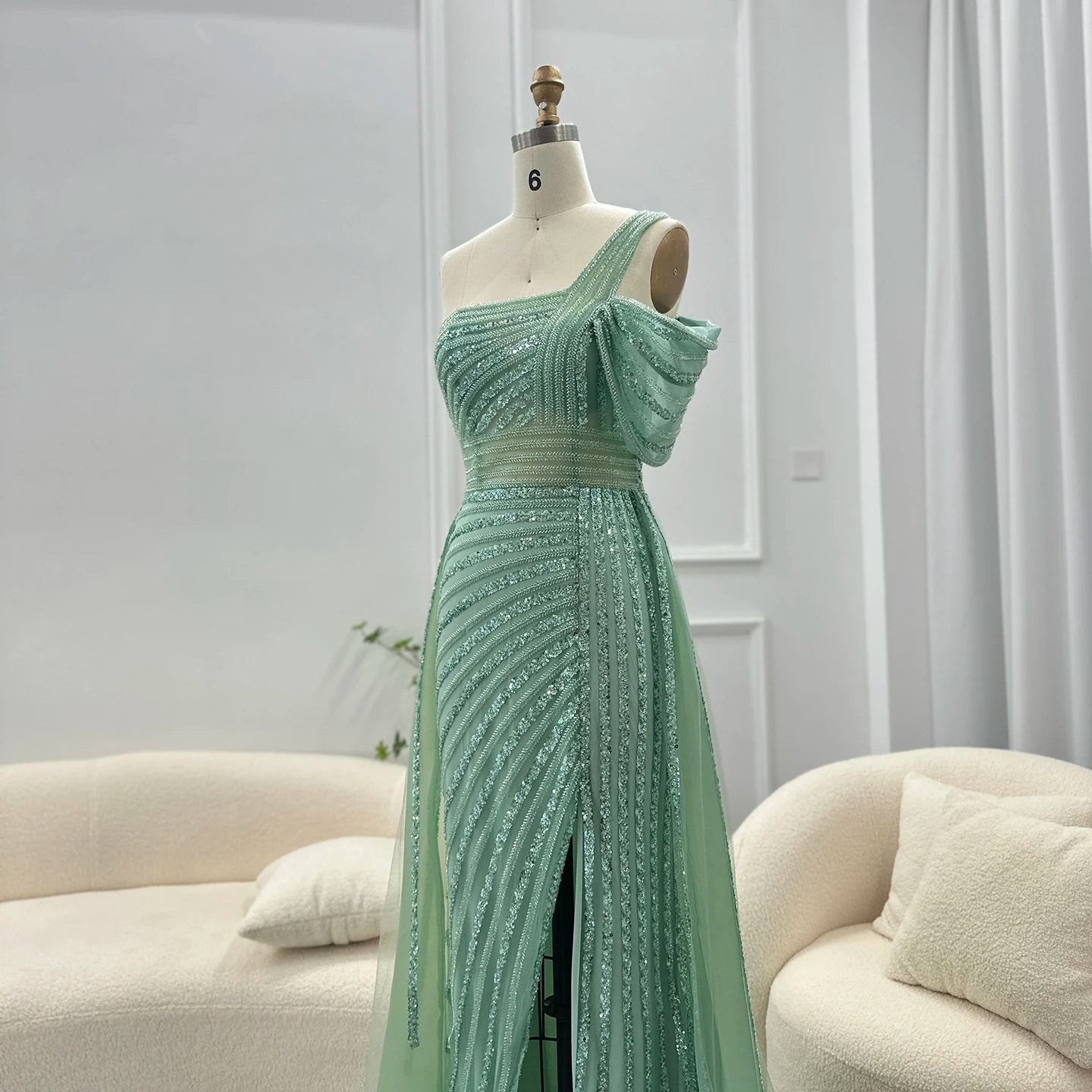 Sharon Said Luxury Dubai Evening Dresses with Overskirt Side Slit Lilac One Shoulder Wedding Formal Party Gowns SS016 Customized