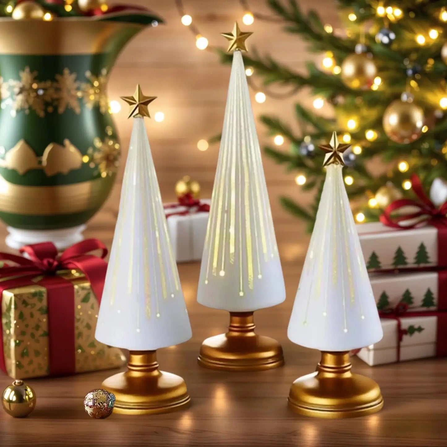 Christmas Tree Statue 3 Pieces Christmas Sculpture Resin Star Tree Figurine For Home Room Winter Party Decorations Table