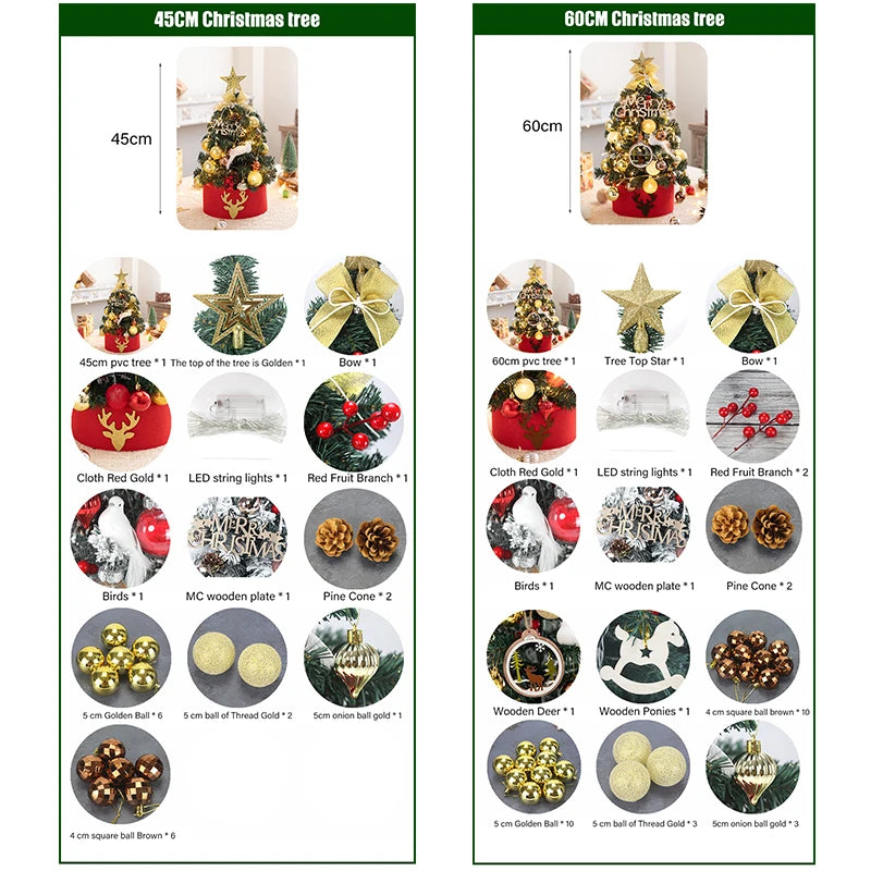 2022 New 45/60cm Merry Christmas Tree For Home Desktop Decoration Cristmas Ornament Xmas Navidad Gifts Led New Year Tree