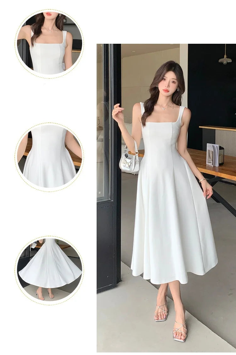 Women's Elegant Red Evening Dresses Sleeveless Wedding Guest Dress Spaghetti Strap A-Line White Party Female Prom gown Vestidos