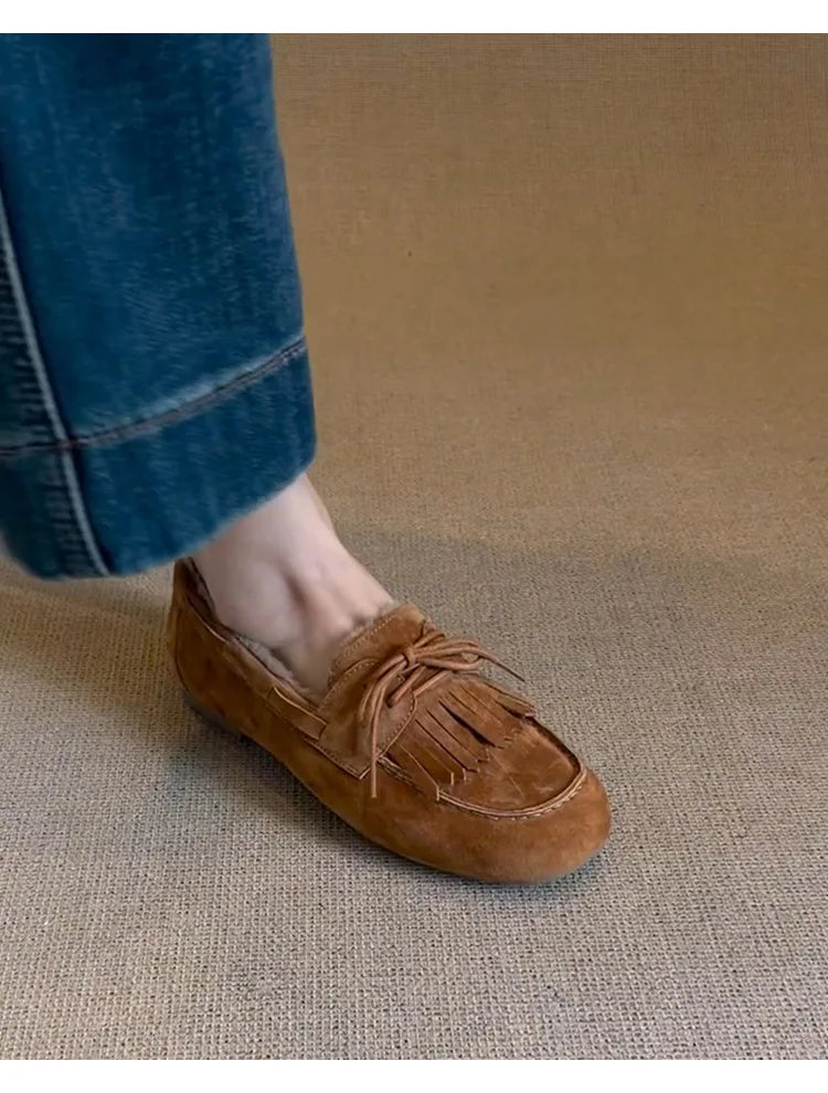 Boots for Women 2025 Hot Sale Warm Women's Flats Daily Casual Flats Women Bow Tie Fringe Round Toe Soft Bottom Boots Ladies