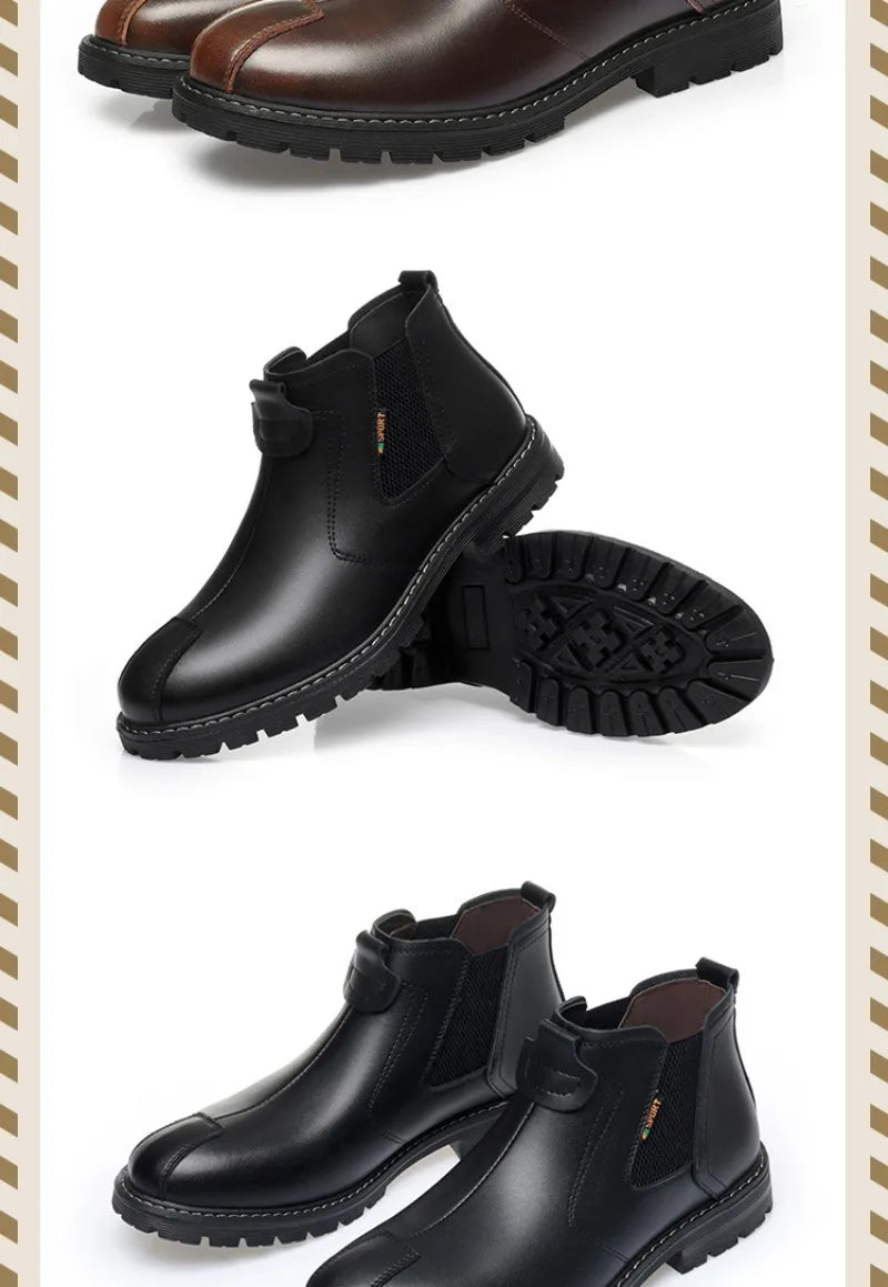 Men's Boots British Business Short Boot Retro Ankle Booties Fashion Casual High Top Boots for Men Leather Boot Oxford Work Boot