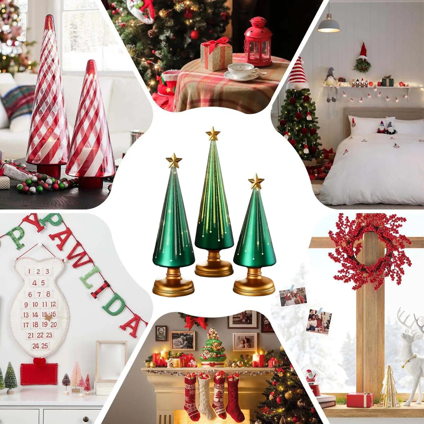 Christmas Tree Statue 3 Pieces Christmas Sculpture Resin Star Tree Figurine For Home Room Winter Party Decorations Table