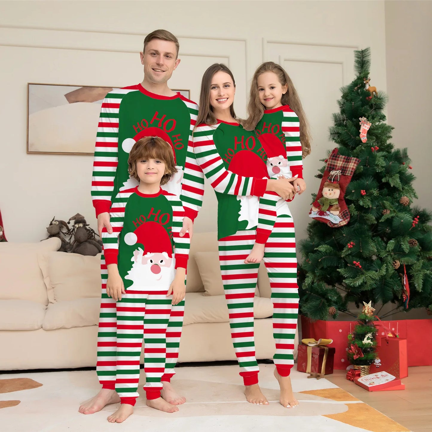 Xmas Matching Family Pajamas Set 2025 Xmas Green Cotton Print Pjs Adult Child Clothing Outfit set Baby Jumpsuit+Dog Clothes