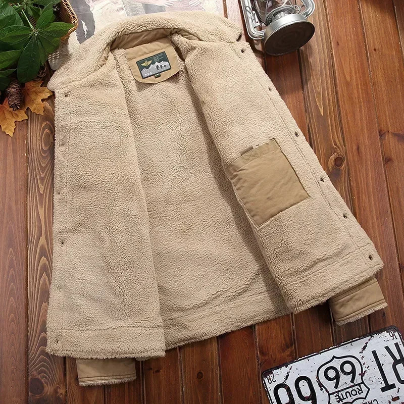 Outerwear Clothing fleece Bomber Jacket Men's Windbreaker Thick Warm Male Parkas Military Mens Winter Jackets Fur collar Coats