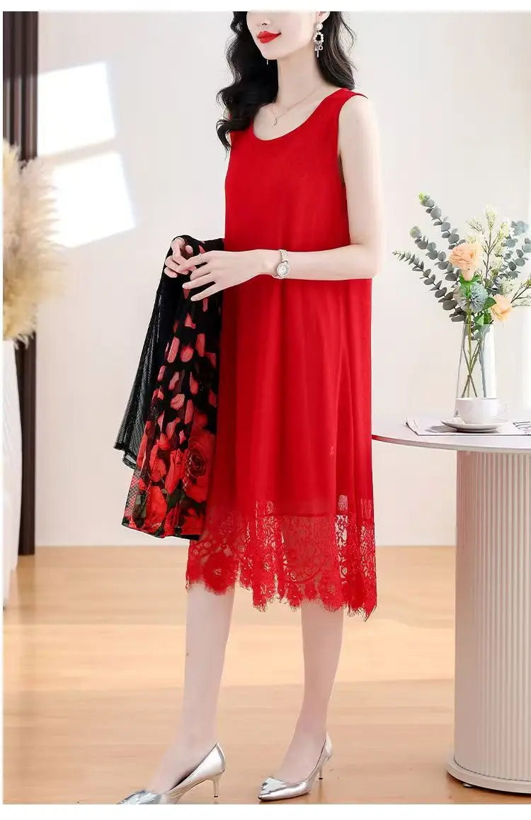 Women's Sleeveless Lace-Hemmed Dresses Multi-Color Summer Elegance for Day-to-Night 2025 Summer Plus Size Clothing