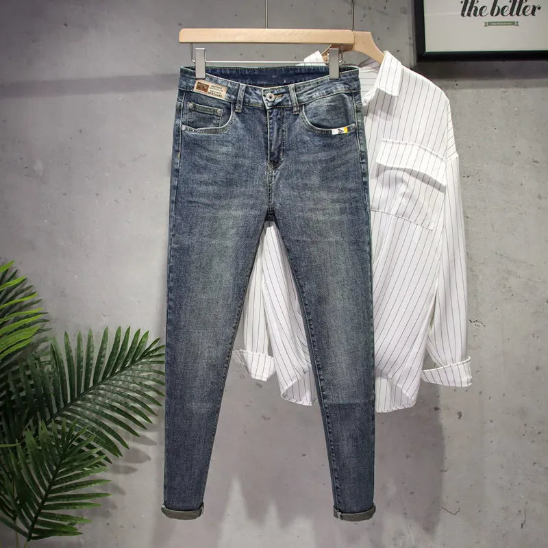 Jeans For Men Retro Korean Style High-End Slim Fit Leg Pants Blue Straight Leg Jeans Casual Pants Tapered Jeans