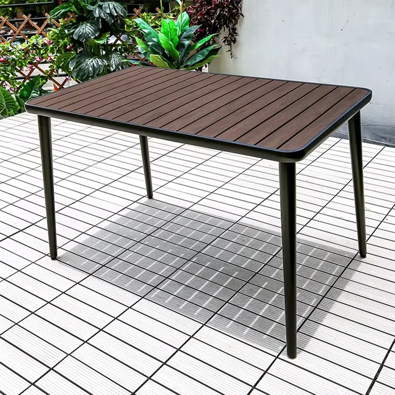 Outdoor Table 120cm Rectangular Tables Metal Backyard Table Garden Hotel Urniture Balcony Terrace Wood-plastic Table