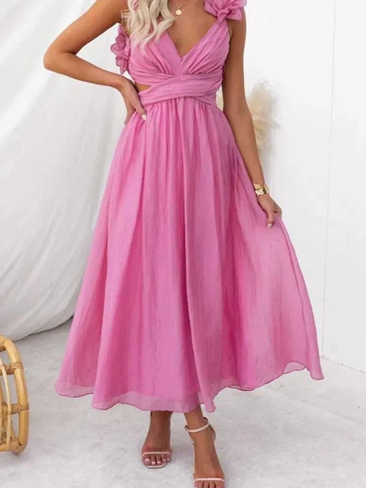 Sleeveless Dresses for Women Elegant Straps Pleated Dress Backless Summer Cotton Linen Dresses High Waist Wholesale Dropshipping