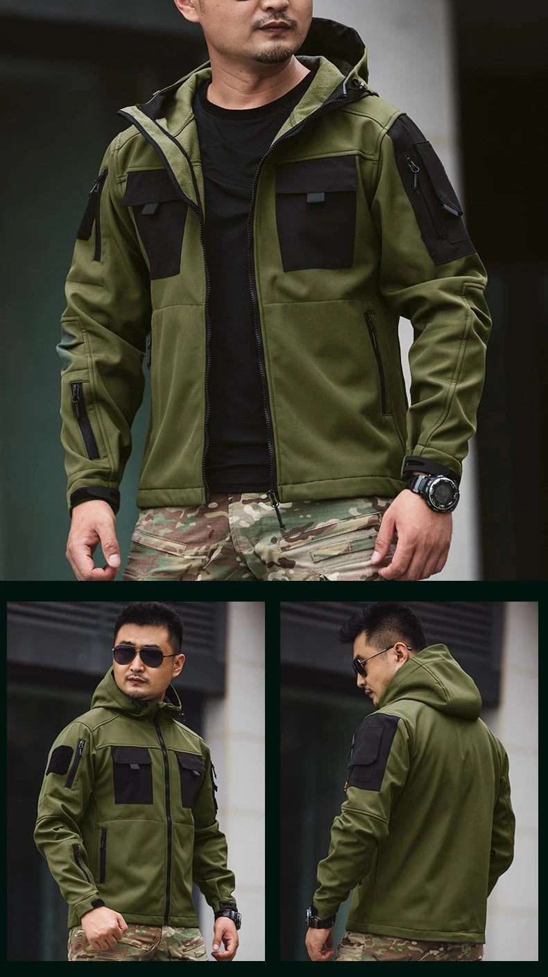 Motorcycle Jacket Men Riding Outdoor Winter Coats Tactical Multi-pocket Soft Shell Waterproof Windproof Warm Shark Skin