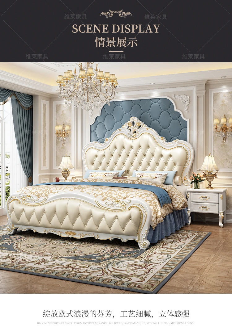 European Luxury Bed Bedroom Comfortable Ergonomic Double Sleeping Safe Bed Sun Princess Cama Solteiro Lounge Suite Furniture