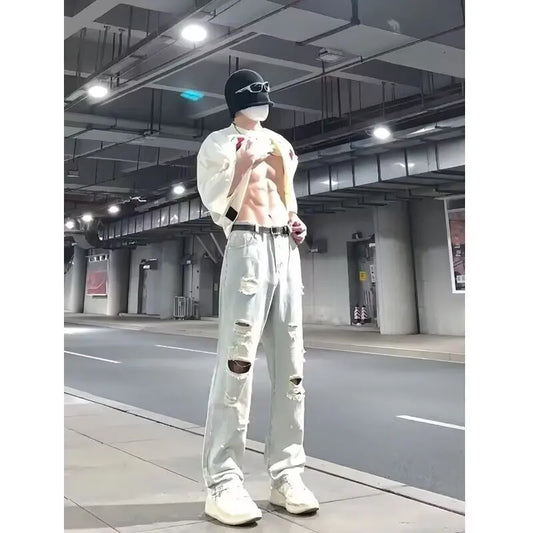 Jean Trousers Simple Temperament Literary and Trendy New Style Without Brand Japanese Men's Clothing Rhinestones Short Y2k Jorts