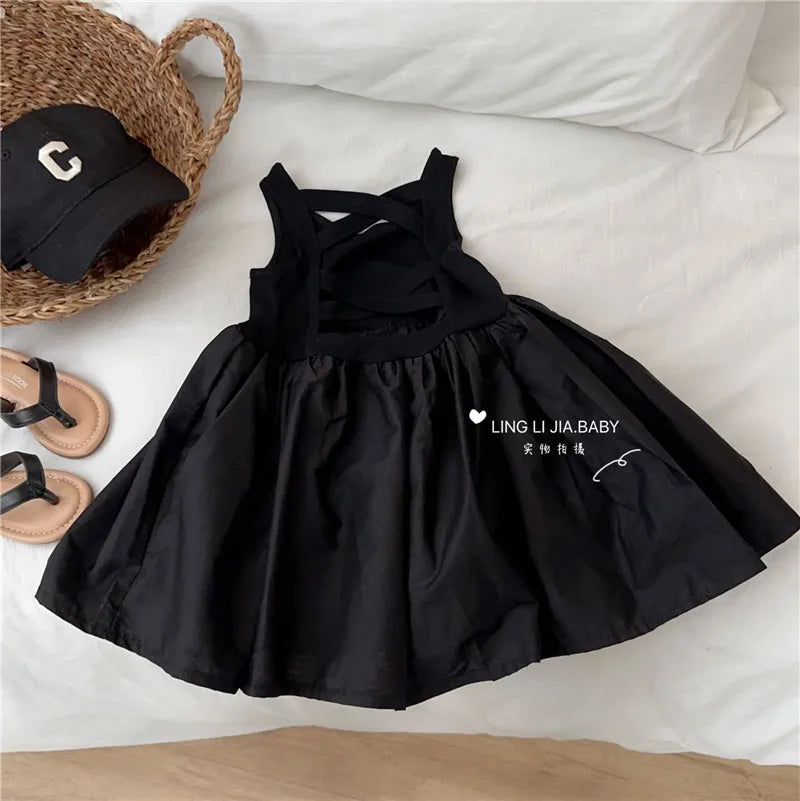 Girls Casual Dresses Back Hollowing Sleeveless Dress Toddler Girl Clothes Summer Dresses Chinese Traditional Dress for Girls