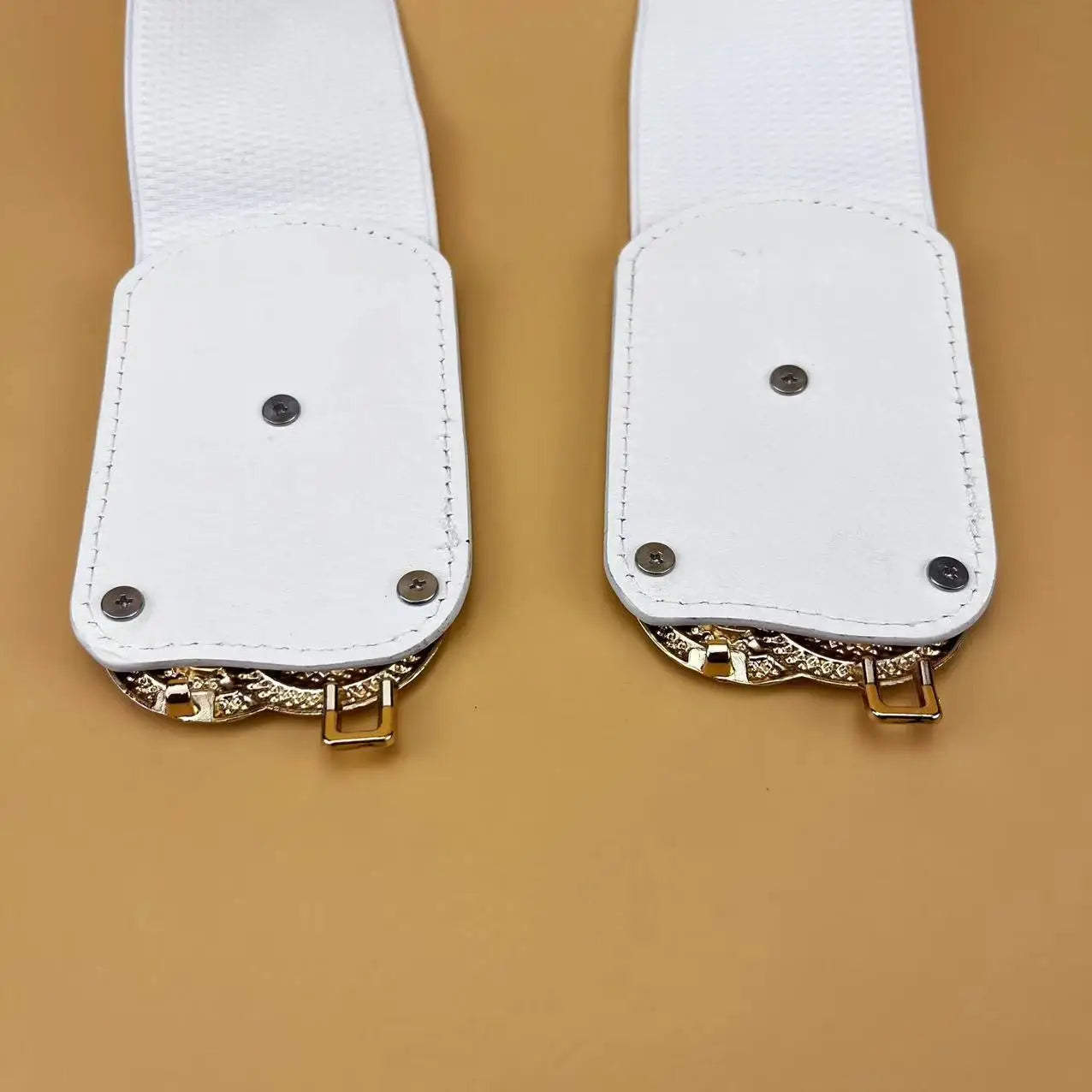 Womens Wide Elastic Belt Stretch Leather Belt Gold Buckle Belts for Dress S-XXL