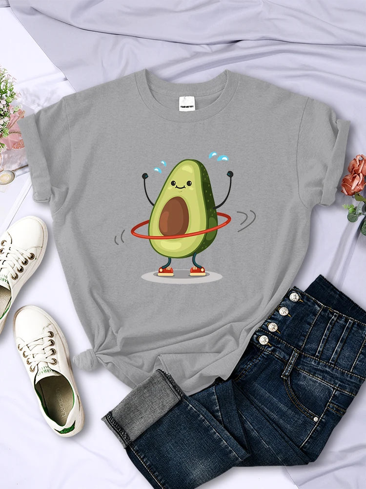 Fruit Avocado Doing Sport Womens T Shirts Hip Hop Harajuku Short Sleeve Soft Breathable Tee Clothing Summer Casual Female Tops
