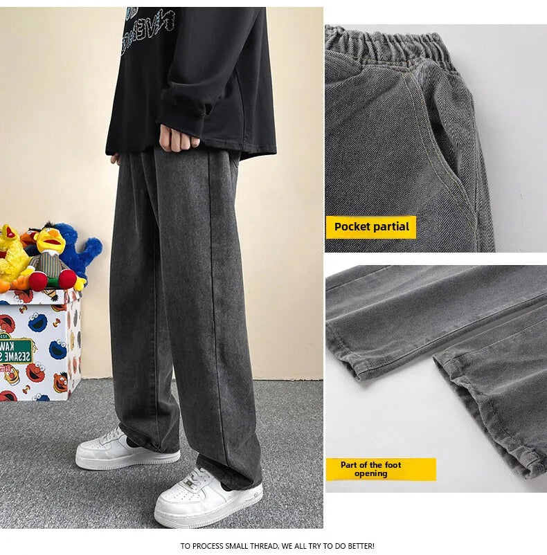 Jeans men's four-season new mopping straight loose wide legs trendy casual handsome comfortable trousers