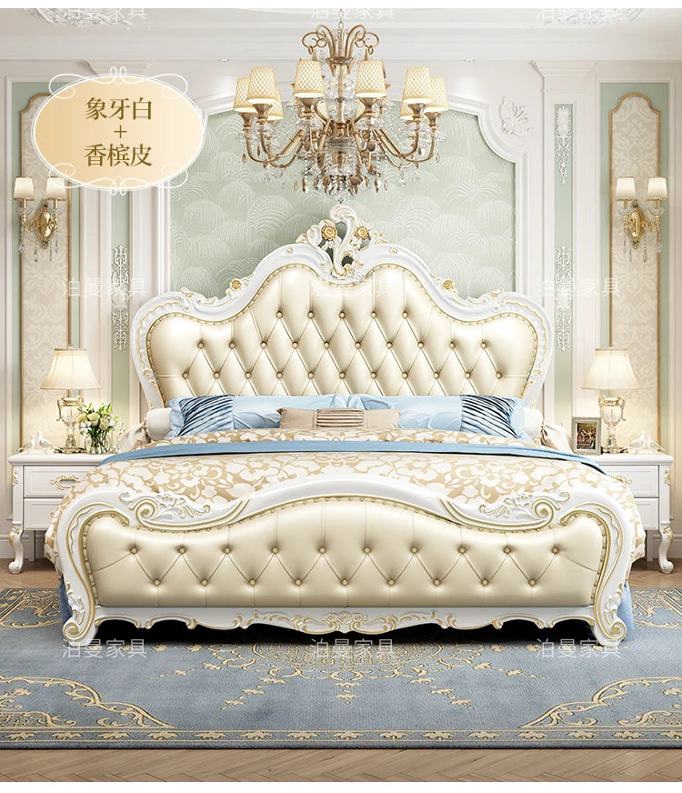 Luxury Couple Bed European Aesthetic Leather Queen Size Princess Bed Storage Space Cama De Casal Luxuosa Modern Furniture