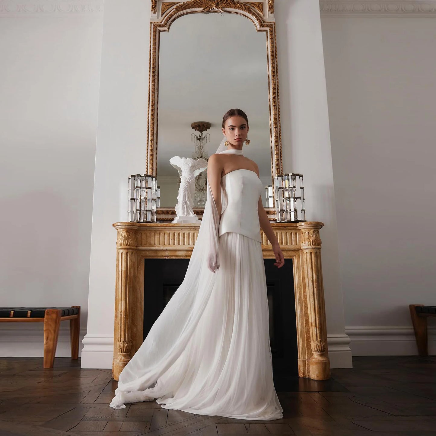 Sharon Said Elegant White Strapless Dubai Evening Dress with Scarf Arabic for Women Wedding Dress Gown SF130 Customized