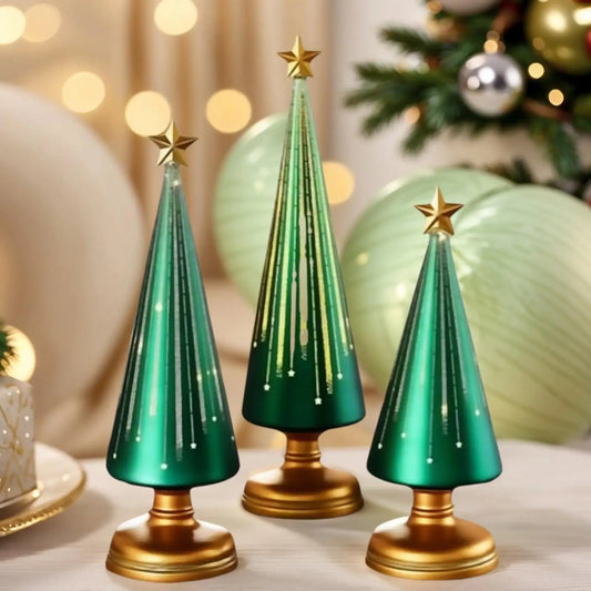 Christmas Tree Statue 3 Pieces Christmas Sculpture Resin Star Tree Figurine For Home Room Winter Party Decorations Table