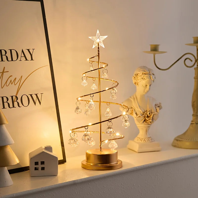 Elegant Metal Christmas Tree with Warm White Sturdy Base and  Crystal Ornaments Christmas Tree Lamp for Festive or Ideal Gift