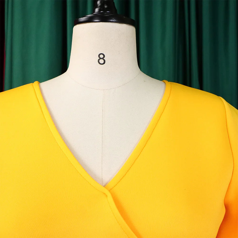 Elegant Party Dresses for Women V Neck Ruffles Sleeve High Waisted Pleated Mid Calf Luxury Birthday Dinner Vestidos Mujer Dress