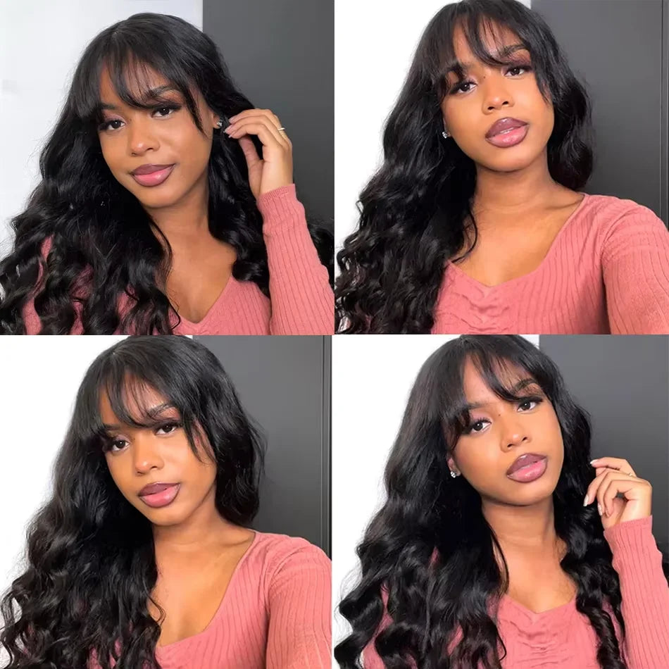 Silkwave Body Wave Human Hair Wigs with Bangs 3x1 Middle Part Lace Scalp Wig For Black Women Brazilian Remy Hair Fringe Wig