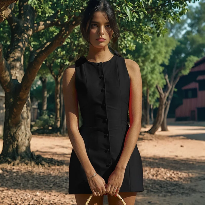 ASDS-Work Dresses For Women Summer Business Short Dress Sleeveless Button Down Formal Elegant Office Outfits