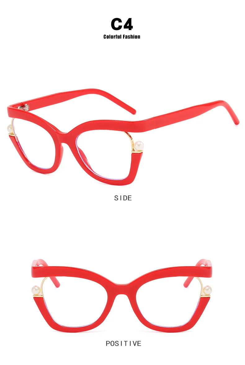 Vintage Brand Designer Pearl Cat Eye Optical Glasses Men Women Trendy Luxury Computer Anti-Blue Light Protection Spectacle Очки