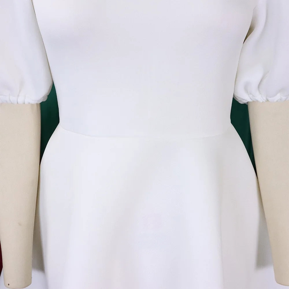 Elegant Party Dresses for Women O Neck Short Sleeve High Waisted Pleated Knee Length Fashion Ladies Birthday Dinner Vestidos Hot