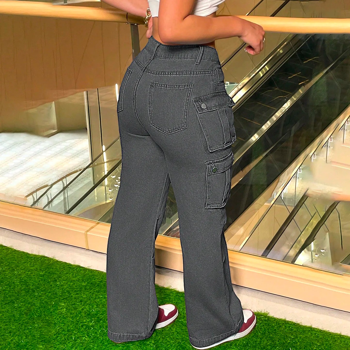 Ladies' Jeans Casual Fashion Straight Leg Workwear Jeans Vintage Jeans Multiple Pocket Denim Pants High Waist Denim Trousers