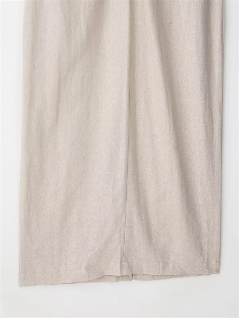 Women's Dresses 2025 New Linen Blend Button Trim Midi Skirt Elegant and chic women's long dress