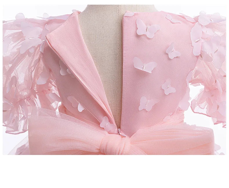 Baby Dresses Elegant Party Dresses For Girls Fashion Lace Sleeve Flower Girl Dress Embroidery Butterfly Children's Summer Dress