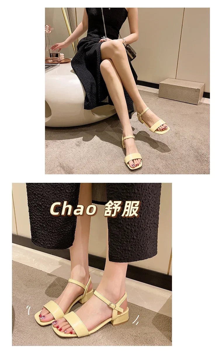 Sandals for women in summer, new thick heeled sandals for women, internet celebrity, gentle one line with buckle, fairy style