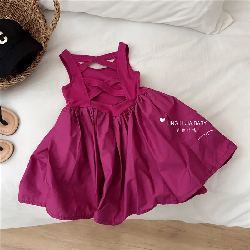 Girls Casual Dresses Back Hollowing Sleeveless Dress Toddler Girl Clothes Summer Dresses Chinese Traditional Dress for Girls