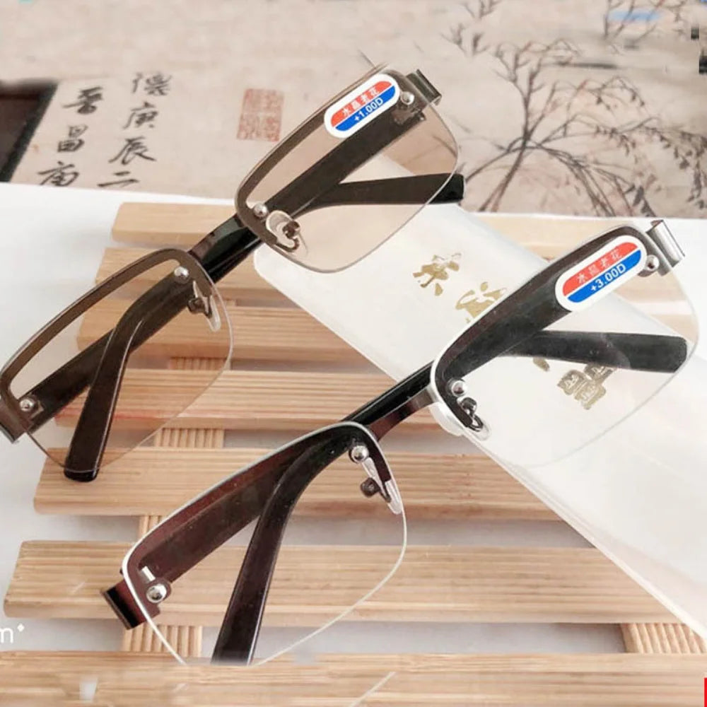 Classic High-quality Half-frame Reading Glasses Mens Vintage Natural Original Stone Presbyopia Eyeglasses  Diopter +1.0 To +4.0