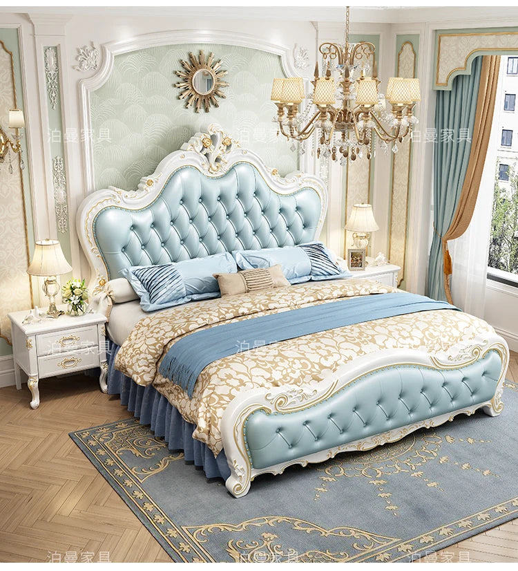 Luxury Couple Bed European Aesthetic Leather Queen Size Princess Bed Storage Space Cama De Casal Luxuosa Modern Furniture