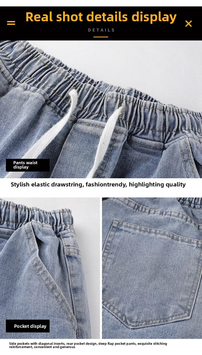 Jeans men's four-season new mopping straight loose wide legs trendy casual handsome comfortable trousers